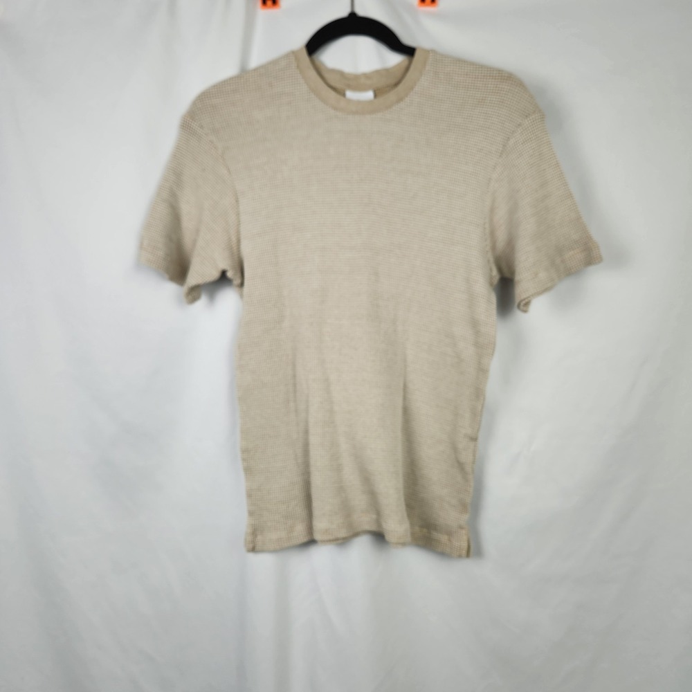 Zara Womens Tan/Beige Short Sleeve Knit Shirt Women's Size‎ M Crew Neck